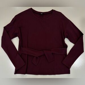Express Burgundy Long Sleeve Tie-Waist Top